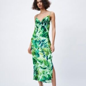 Zara Tropical Green Leaf Print Dress